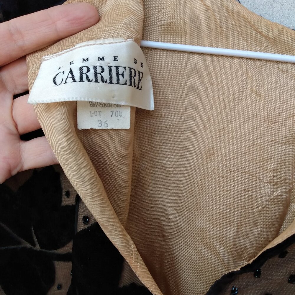 Vintage Burn Out Velvet Black Top Blouse Femme de Carriere Size Small 36 Made in - Picture 9 of 11